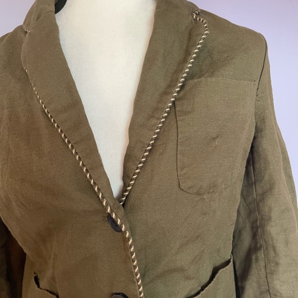Anthropologie CARTONNIER Olive Green Piped Boy Blazer Jacket - Picture 5 of 6